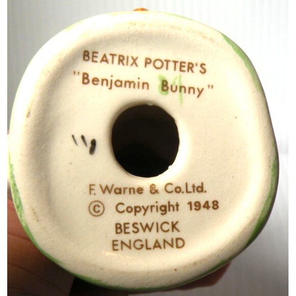 Beatrix Potters Benjamin Bunny Figurine By Beswick England 1948 Hand-Painted Vin - Picture 6 of 6